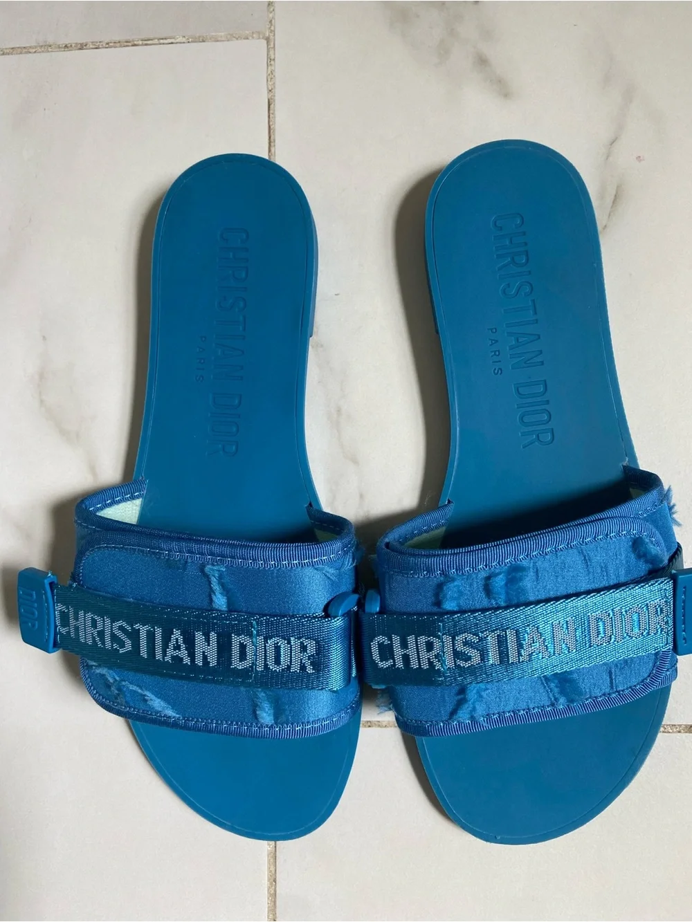 Dior Blue Slide Sandals with CHRISTIAN DIOR Strap